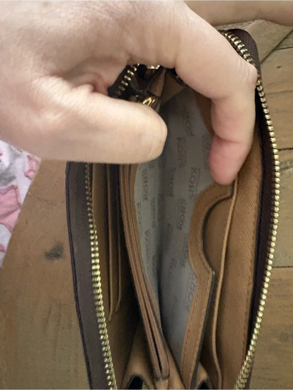Michael Kors Brown Monogram Wallet with Tan Center Panel